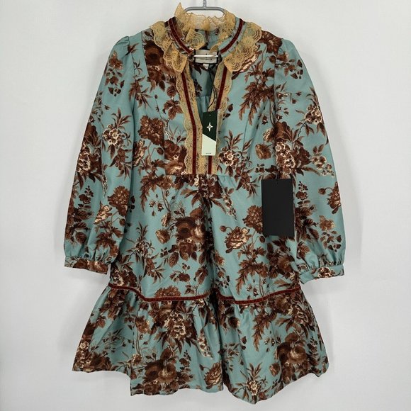 Tuckernuck Robin's Egg Floral Palmerston Dress sz XXS Long Sleeve Tiered Mini - Picture 1 of 6